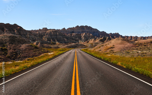 roadway through badlands national park