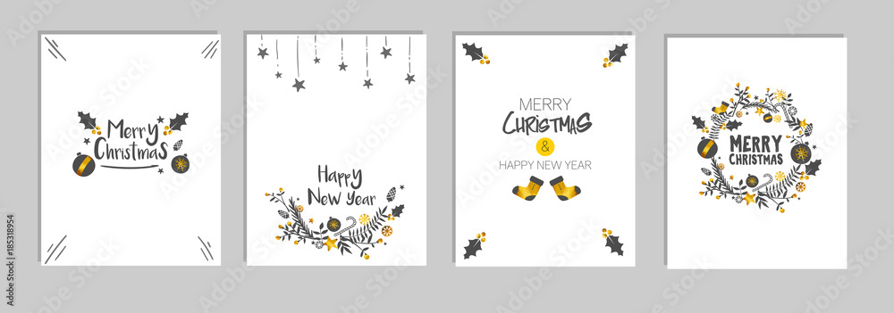Christmas and New Year's Template Card Set Bundle, White Background Vector