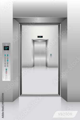 Realistic elevator in office building., Interior concept, Vector, Illustration