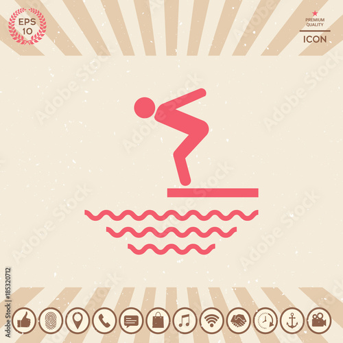 Swimmer on a springboard, Jumping into the water - icon