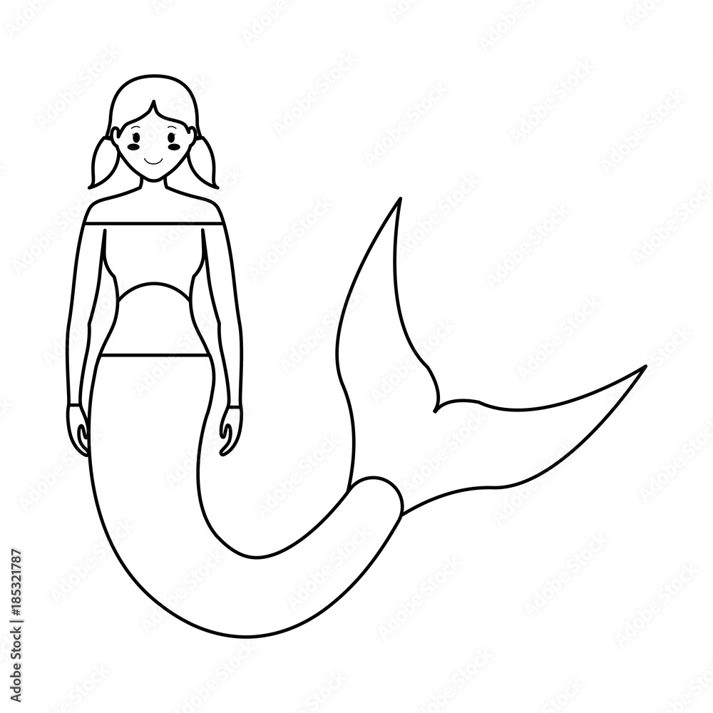 mermaid with two hair tails vector illustration Stock Vector | Adobe Stock
