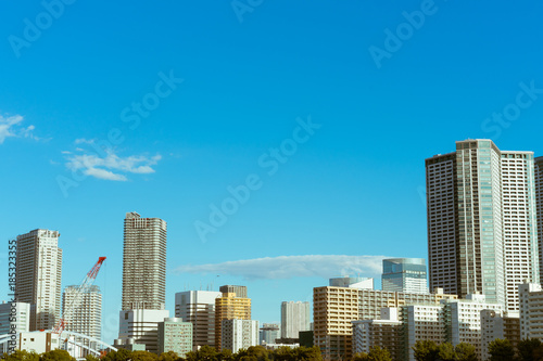 Skyline of newly constructed buildings in Tsukiji, Tokyo, Japan
