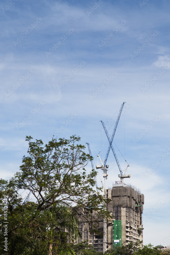 crane construction building in blue sky.