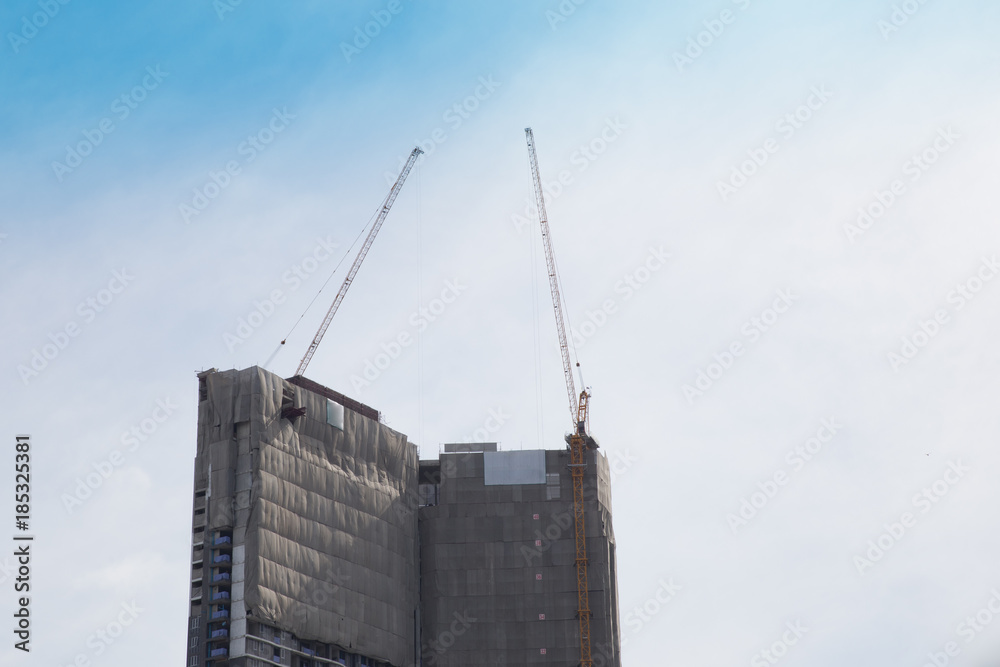 crane construction building in blue sky.