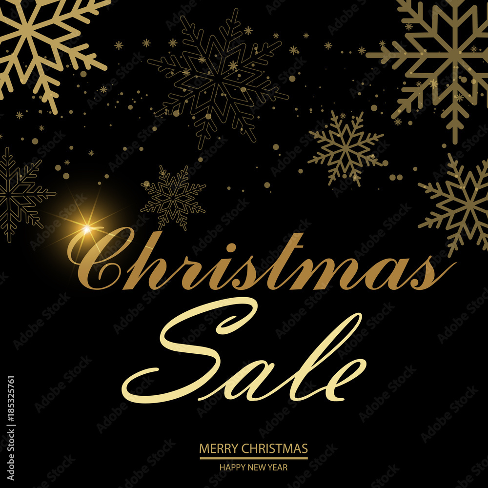 Christmas sale poster with falling snowflakes. Vector