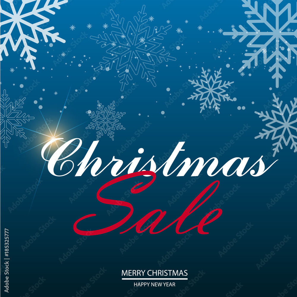 Christmas sale poster with falling snowflakes. Vector