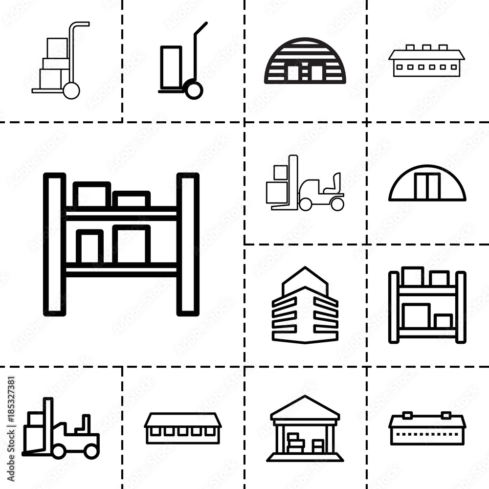 Warehouse icons. set of 13 editable outline warehouse icons