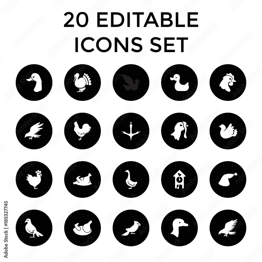 Bird icons. set of 20 editable filled bird icons Bird icons. set of 20 editable filled bird icons