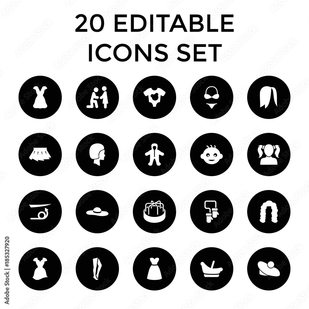 Girl icons. set of 20 editable filled girl icons