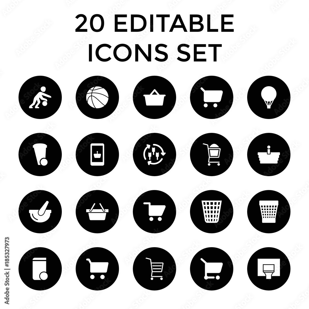 Basket icons. set of 20 editable filled basket icons Basket icons. set of 20 editable filled basket icons