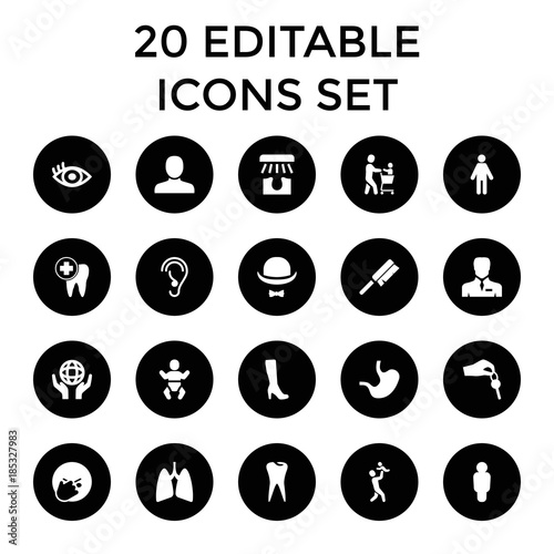Human icons. set of 20 editable filled human icons