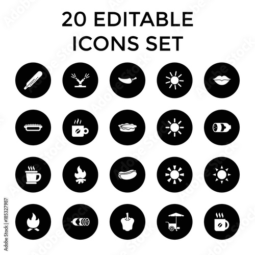 Hot icons. set of 20 editable filled hot icons