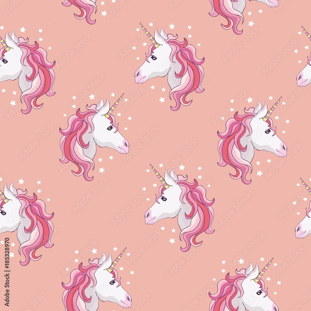 Unicorn and rainbow seamless pattern isolated on white background Unicorn and rainbow seamless pattern isolated on white background