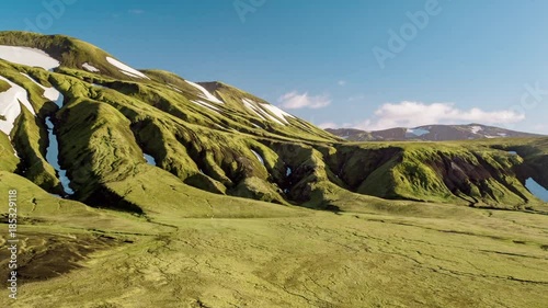 Majestic Aerial Flight Over Icelandic Mountain Range Green Grass And Snow Spring Inspiration Majesty Reverence Nature Travel Adventure photo