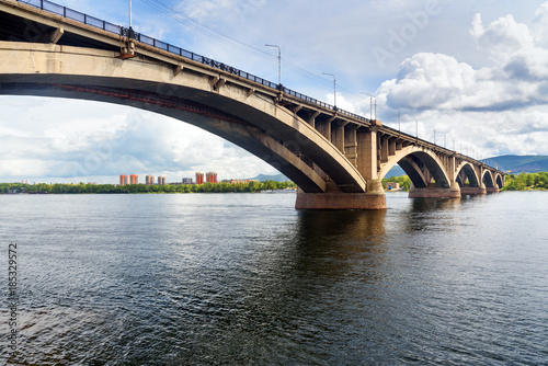 Communal bridge across the Yenisei river. Krasnoyarsk  Russia