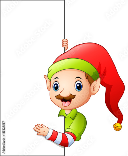 Cartoon christmas elf with a blank sign