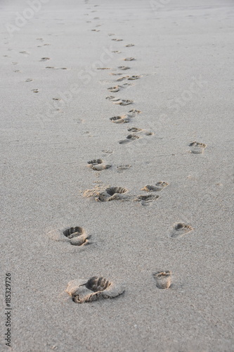 Footprints in the sand on a tropical beach