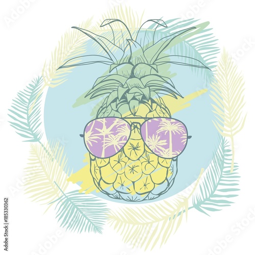 pineapple with glasses tropical, vector, illustration, design, exotic, food, fruit