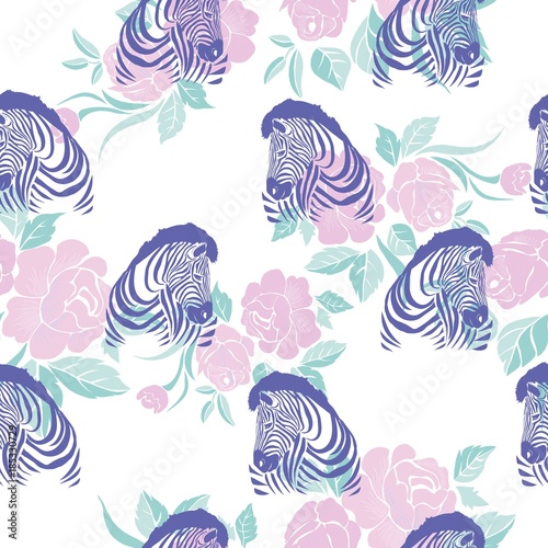 Sketch Seamless pattern with wild animal zebra print  silhouette on white background. Vector illustrations. Wild African animals.