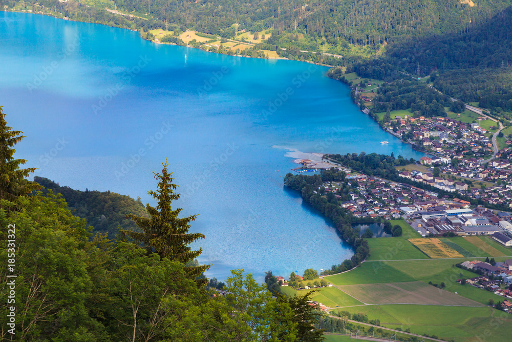 Interlaken town and lake brienz surrounded by mountainous area, Switzerland