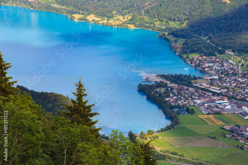 Interlaken town and lake brienz surrounded by mountainous area, Switzerland
