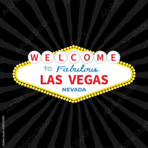 Welcome to Las Vegas sign icon. Classic retro symbol. Nevada sight showplace. Flat design. Black starburst sunburst background.