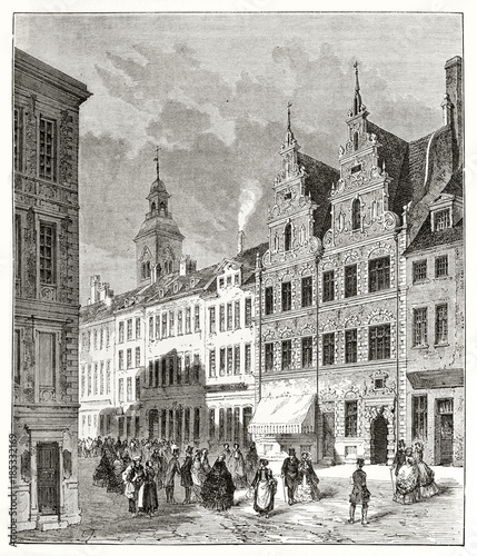 Photography Ancient foreshortening of a elegant street with prestigious european buildings