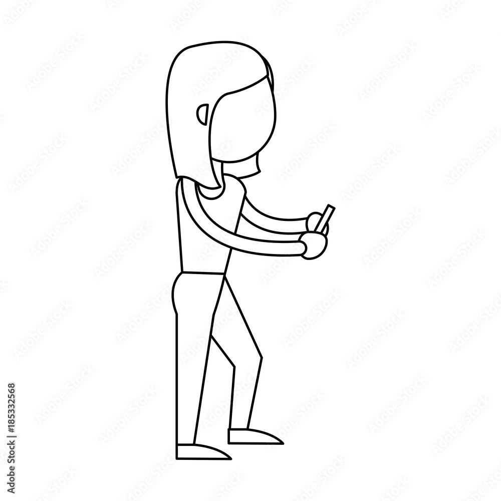 Obraz premium Woman with smartphone icon vector illustration graphic design