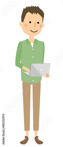 若い男性　パパ　ノートPC