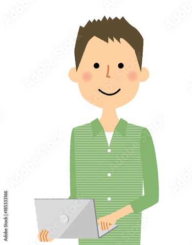 若い男性　パパ　ノートPC
