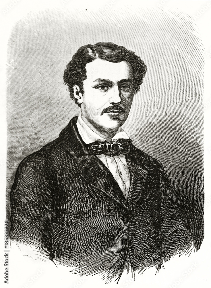 Ancient half body portrait of an elegant young man that wears jacket