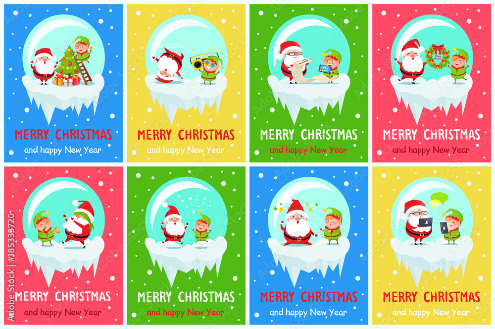 Merry Christmas and Happy New Year Greeting Cards
