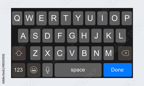 Mobile keyboard for smartphone. Black keypad template. Vector illustration