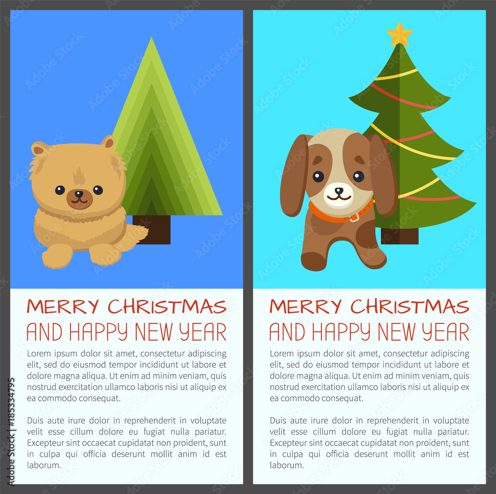 Fototapeta premium Merry Christmas Set of Dogs Vector Illustration