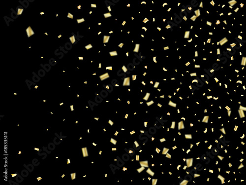 Golden Tinsel Flying Confetti. Christmas, New Year, Birthday Party Background. Holidays Creative Luxury VIP Confetti Decoration. Gold Glitter, Sparkling Rich Border. Elegant Texture, Golden Tinsel.