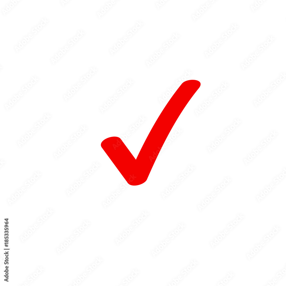 Tick icon vector symbol, marker red checkmark on white background, checked icon or correct choice sign doodle or handwritten style, check mark or checkbox pictogram Stock Vector | Adobe Stock