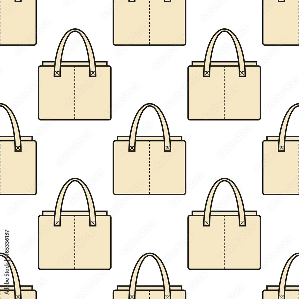 Seamless pattern with bag, minimal line art style, vector