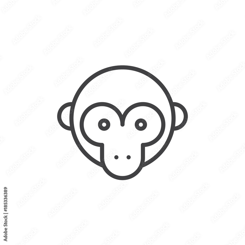 Monkey head line icon, outline vector sign, linear style pictogram isolated on white. Symbol, logo illustration. Editable stroke Monkey head line icon, outline vector sign, linear style pictogram isolated on white. Symbol, logo illustration. Editable stroke