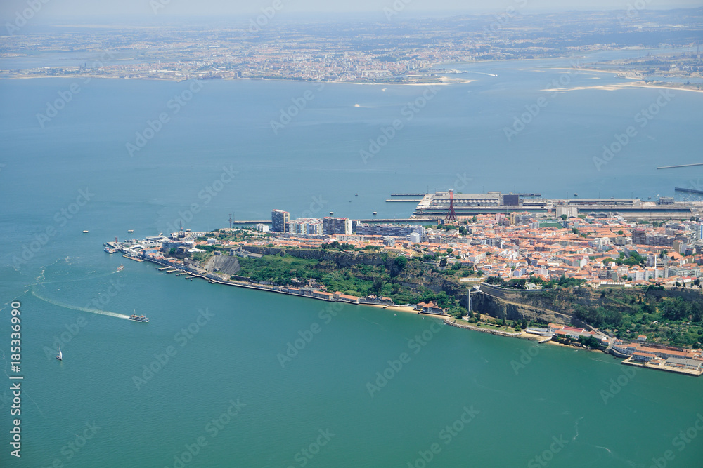 The air view of Cacilhas on the south bank of the river Tagus. Almada. Lisbon. Portugal