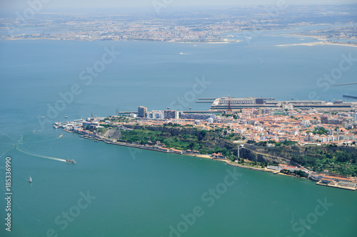Fototapeta Naklejka Na Ścianę i Meble -  The air view of Cacilhas on the south bank of the river Tagus. Almada. Lisbon. Portugal