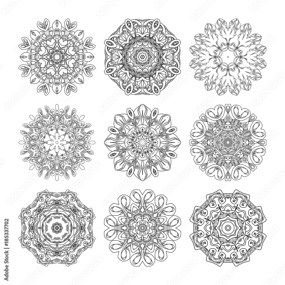 Mandala set. Abstract decorative background. Islam, Arabic, oriental, indian, ottoman, yoga motifs Mandala set. Abstract decorative background. Islam, Arabic, oriental, indian, ottoman, yoga motifs
