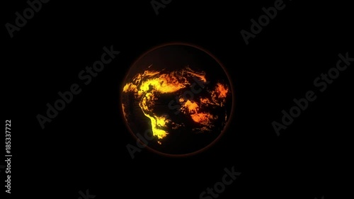 A star with lava flows on the surface rotates in space.