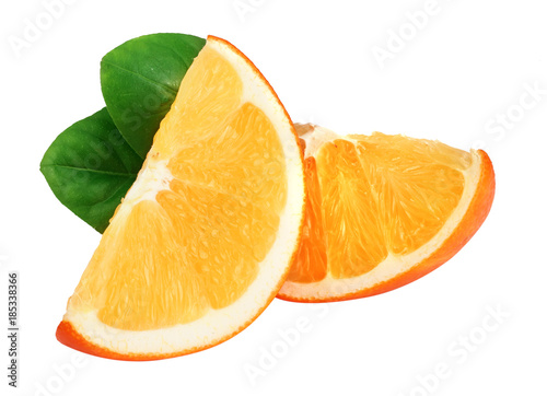 Orange slices with leaf isolated on the white background