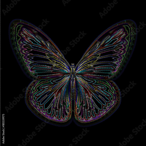 Butterfly neon, vintage decorative element, insect. illustration.