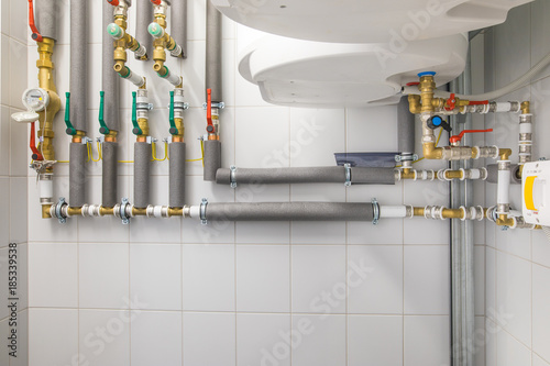 boiler for water heating, piping system photo