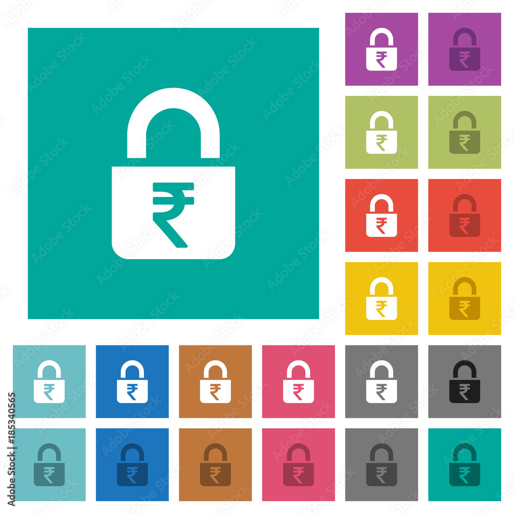 Locked rupees square flat multi colored icons Locked rupees square flat multi colored icons
