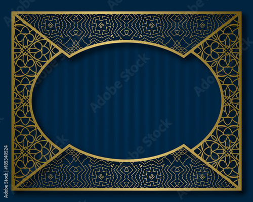 Vintage golden frame in oriental style. Brochure cover, nameplate or greeting card background template.