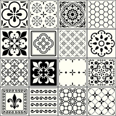 Keuken achterwand Portugese tegeltjes patronen Vintage Portugese tegels zwart-wit  © redkoala