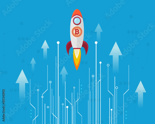 Block chain background with rocket