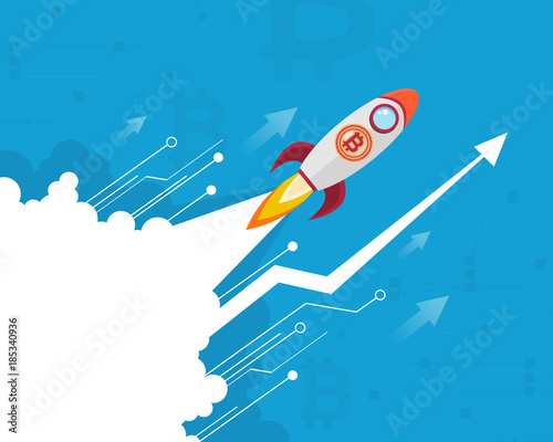 Block chain background with rocket photo